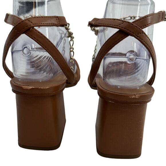 Open Edit Tan Mocha Clarissa Chain Block Heeled Sandals - Picture 8 of 11